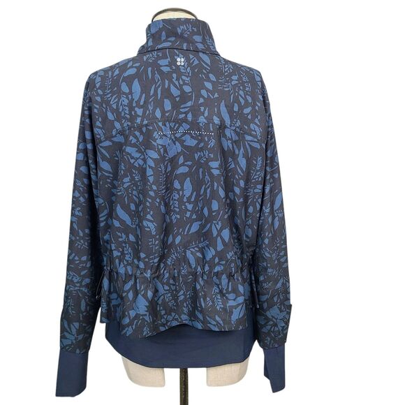 Sweaty Betty On The Run Jacket 8 Blue Floral Full‎ Zip Cinch Thumbholes Layered - Picture 3 of 13